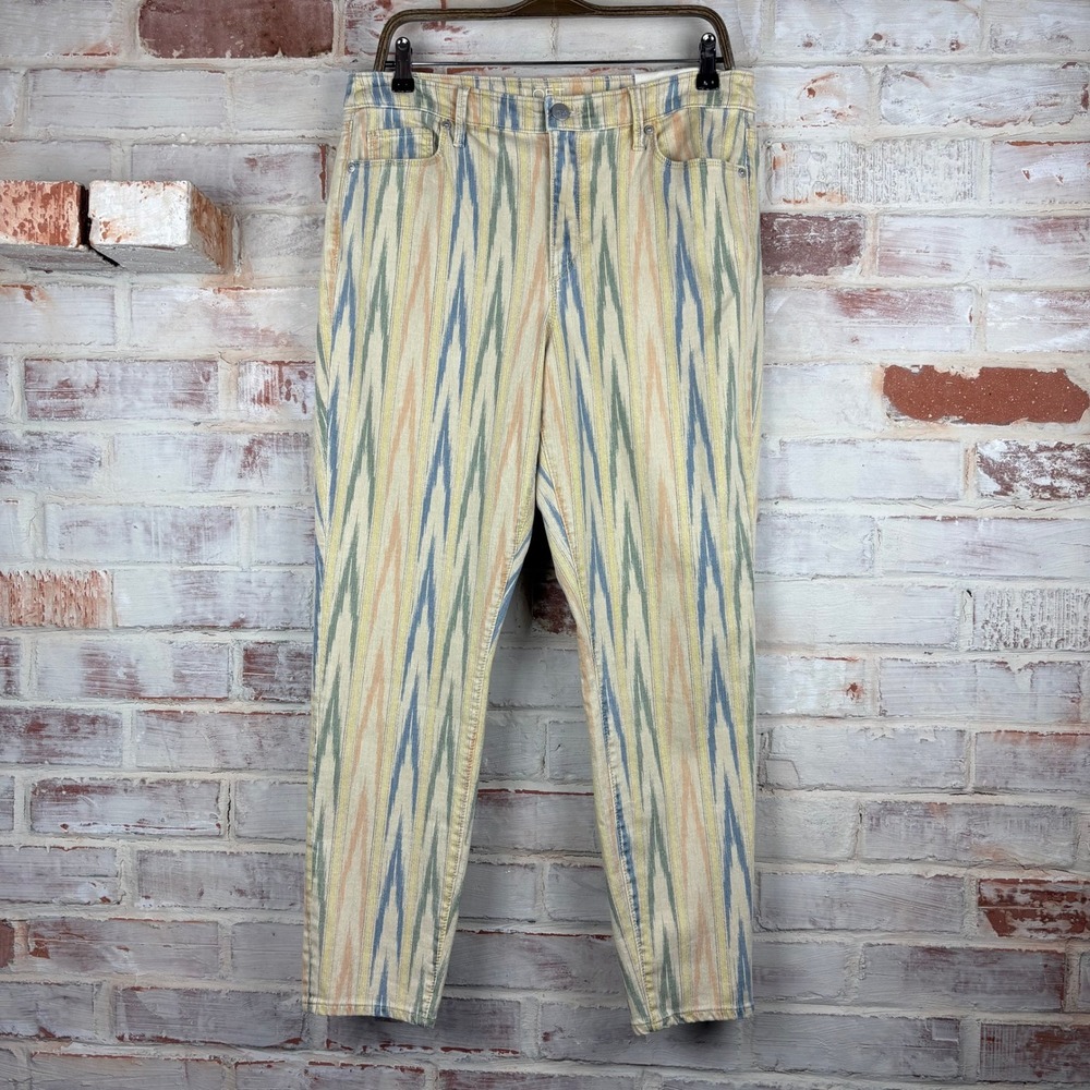 NWT LOFT Curvy Skinny Ankle Jeans Multicolor Ikat Stripe High Waist 30/10